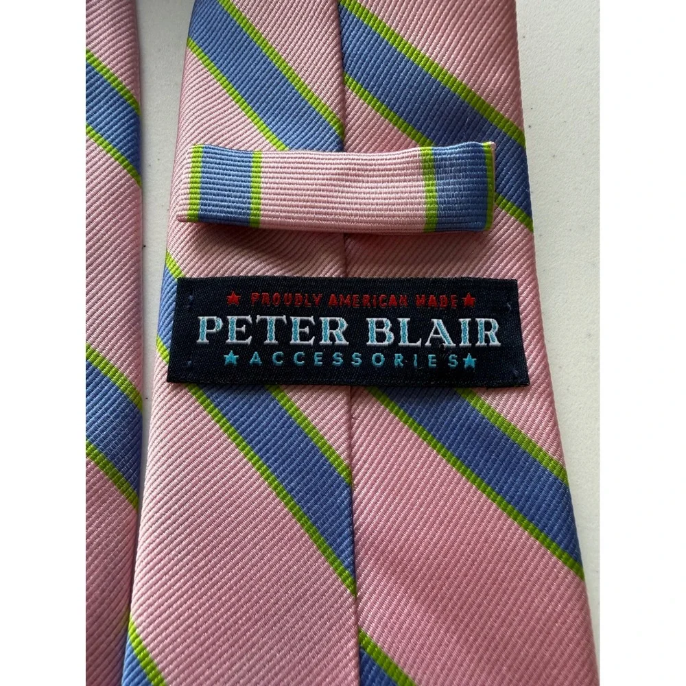 NWT Peter Blair 100% Silk Pink Blue Stripe Tie Men's Necktie Preppy‎